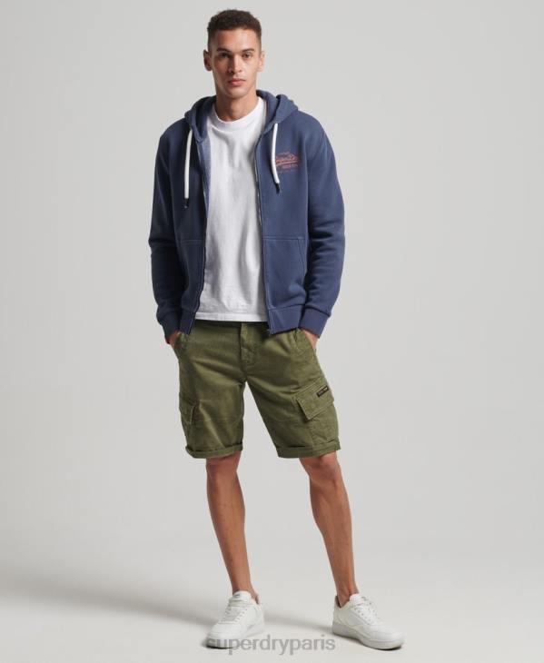 Superdry Hommes sweat à capuche zippé fluo à logo vintage D64Z476 vêtements bleu foncé