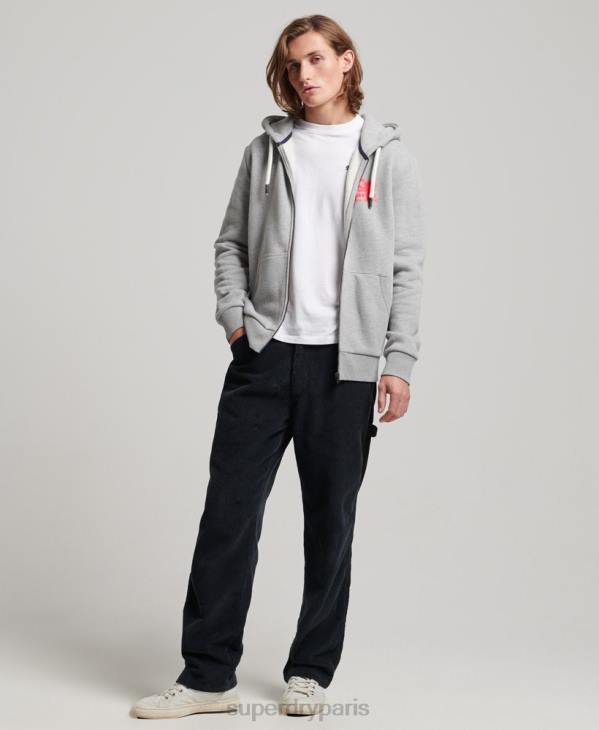 Superdry Hommes sweat à capuche zippé fluo à logo vintage D64Z489 vêtements gris