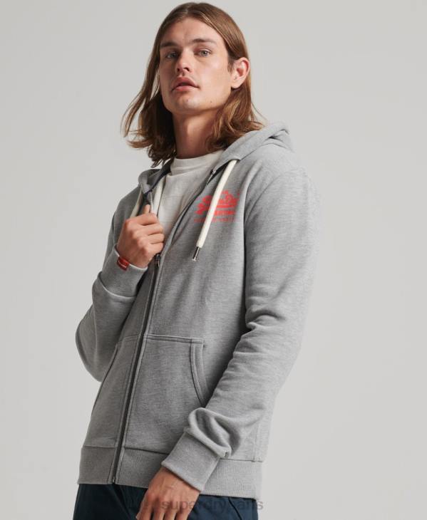 Superdry Hommes sweat à capuche zippé fluo non brossé à logo vintage D64Z539 vêtements gris