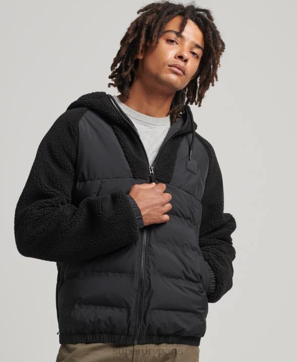 Superdry Hommes sweat à capuche zippé hybride en polaire de montagne D64Z5015 vêtements noir