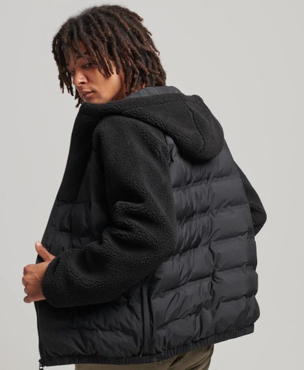 Superdry Hommes sweat à capuche zippé hybride en polaire de montagne D64Z5015 vêtements noir