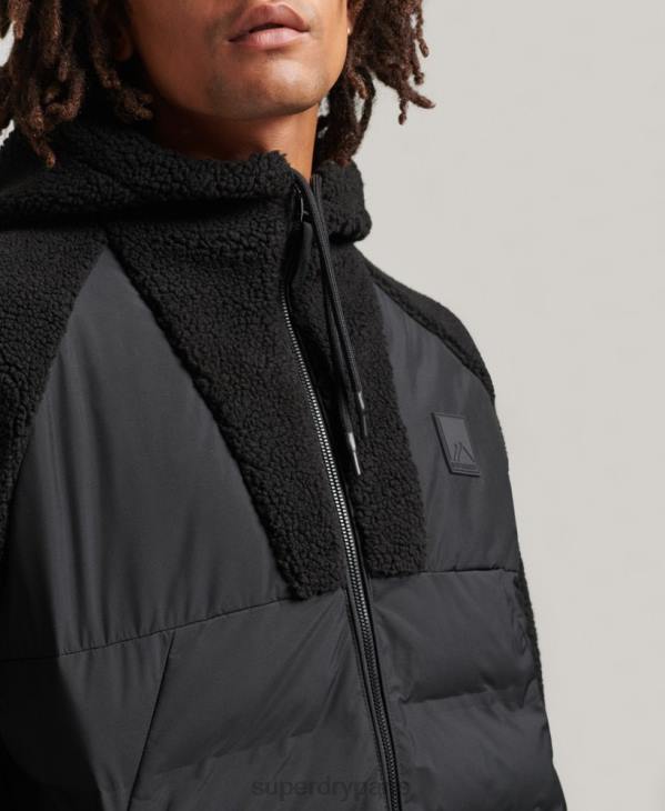 Superdry Hommes sweat à capuche zippé hybride en polaire de montagne D64Z5015 vêtements noir