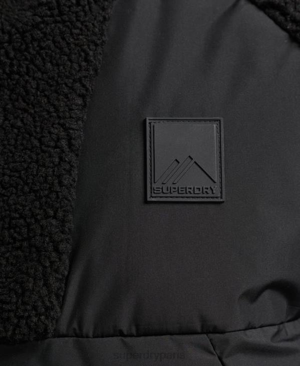 Superdry Hommes sweat à capuche zippé hybride en polaire de montagne D64Z5015 vêtements noir