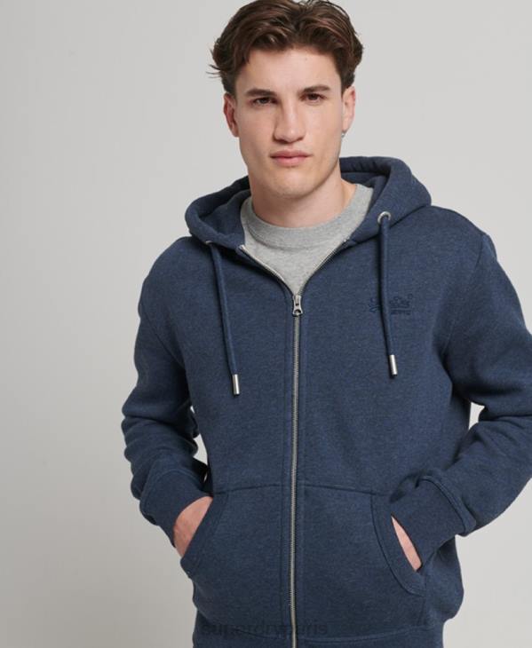 Superdry Hommes sweat à capuche zippé à logo brodé D64Z459 vêtements marine
