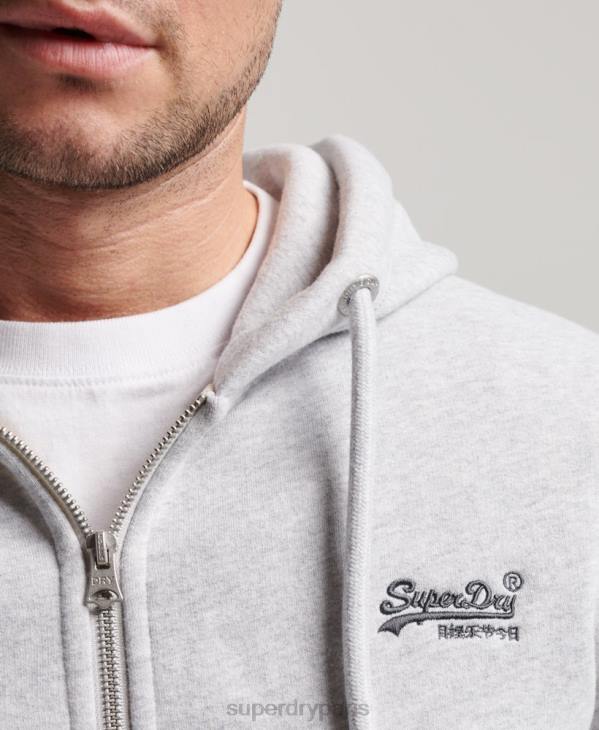 Superdry Hommes sweat à capuche zippé à logo brodé D64Z463 vêtements gris clair