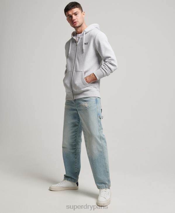 Superdry Hommes sweat à capuche zippé à logo brodé D64Z463 vêtements gris clair