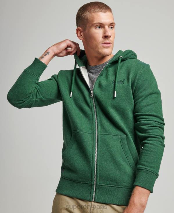 Superdry Hommes sweat à capuche zippé à logo brodé D64Z465 vêtements vert