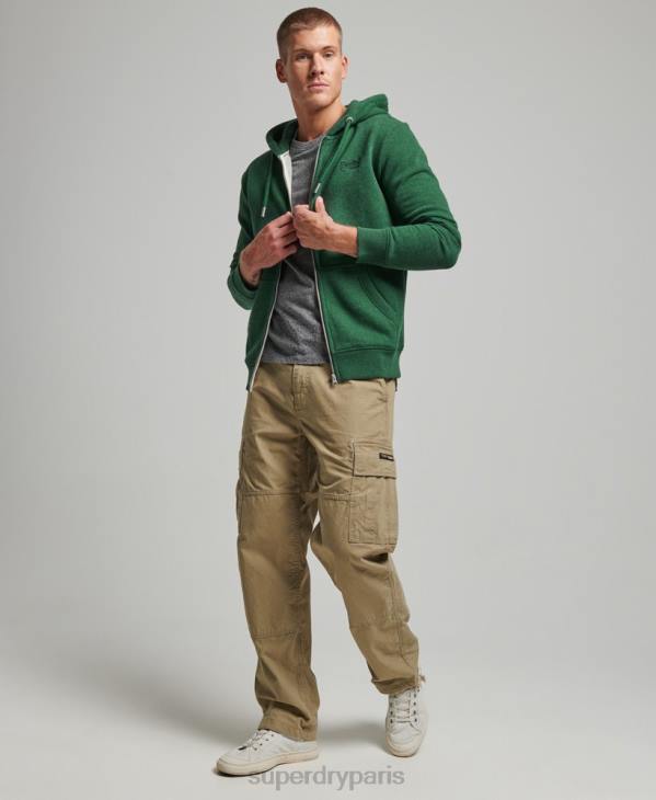 Superdry Hommes sweat à capuche zippé à logo brodé D64Z465 vêtements vert