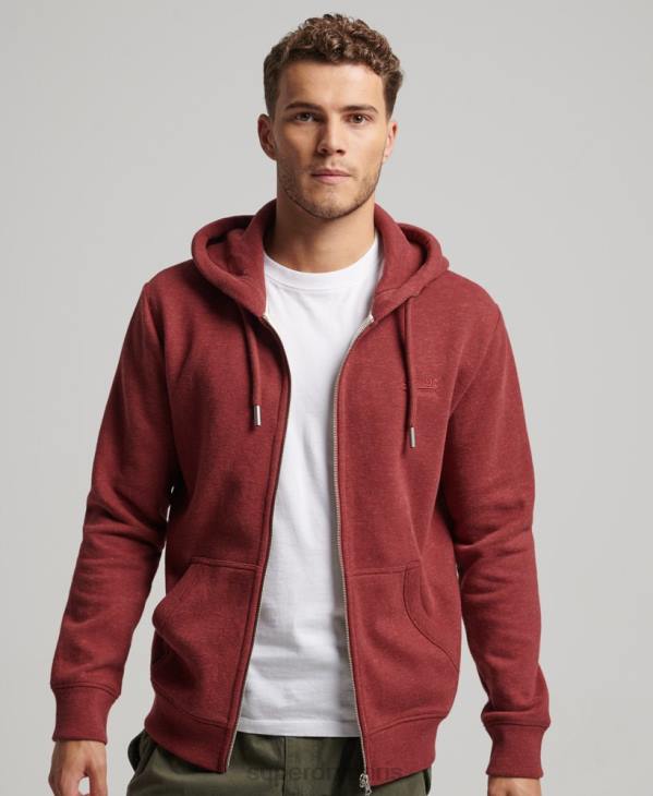 Superdry Hommes sweat à capuche zippé à logo brodé D64Z469 vêtements rouge