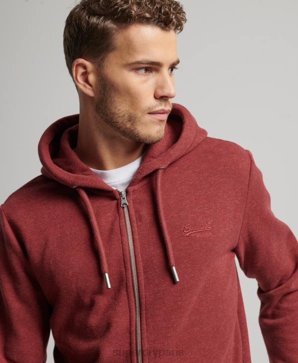 Superdry Hommes sweat à capuche zippé à logo brodé D64Z469 vêtements rouge