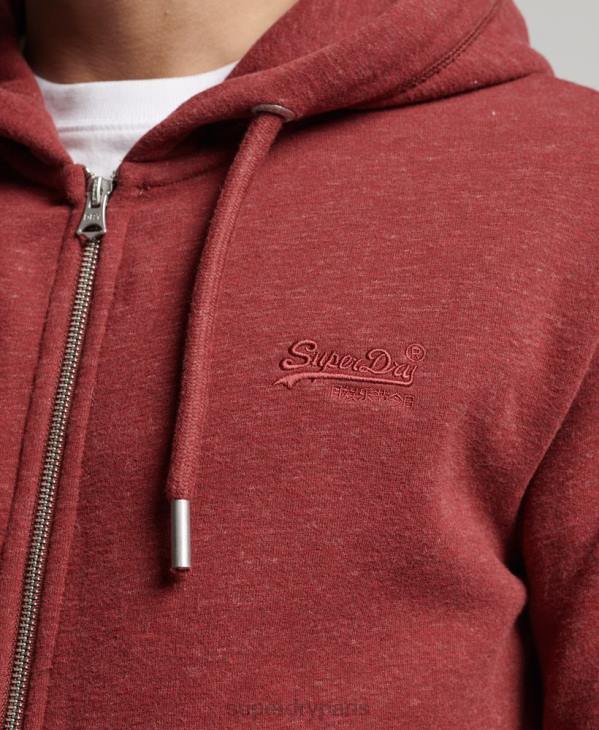 Superdry Hommes sweat à capuche zippé à logo brodé D64Z469 vêtements rouge