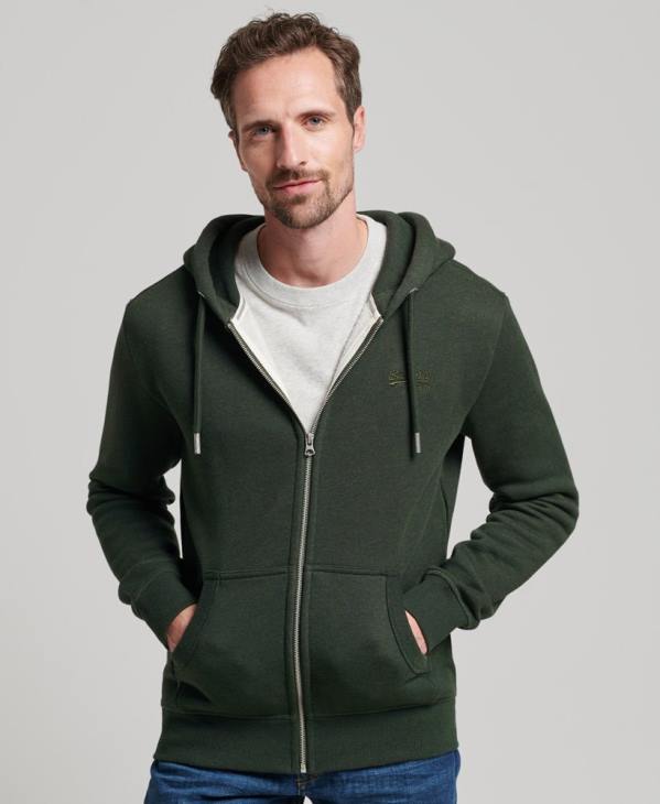 Superdry Hommes sweat à capuche zippé à logo brodé D64Z487 vêtements vert