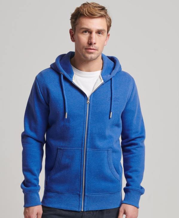 Superdry Hommes sweat à capuche zippé à logo brodé D64Z494 vêtements bleu