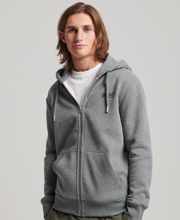 Superdry Hommes sweat à capuche zippé à logo brodé D64Z497 vêtements gris