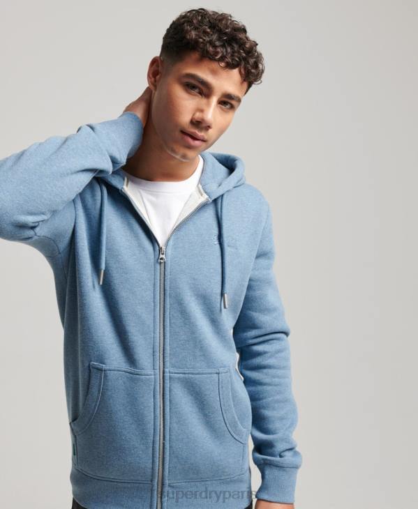 Superdry Hommes sweat à capuche zippé à logo brodé D64Z627 vêtements bleu clair