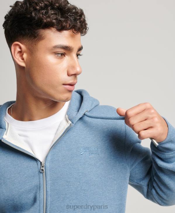 Superdry Hommes sweat à capuche zippé à logo brodé D64Z627 vêtements bleu clair