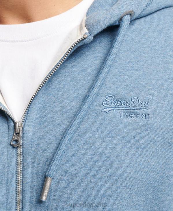 Superdry Hommes sweat à capuche zippé à logo brodé D64Z627 vêtements bleu clair