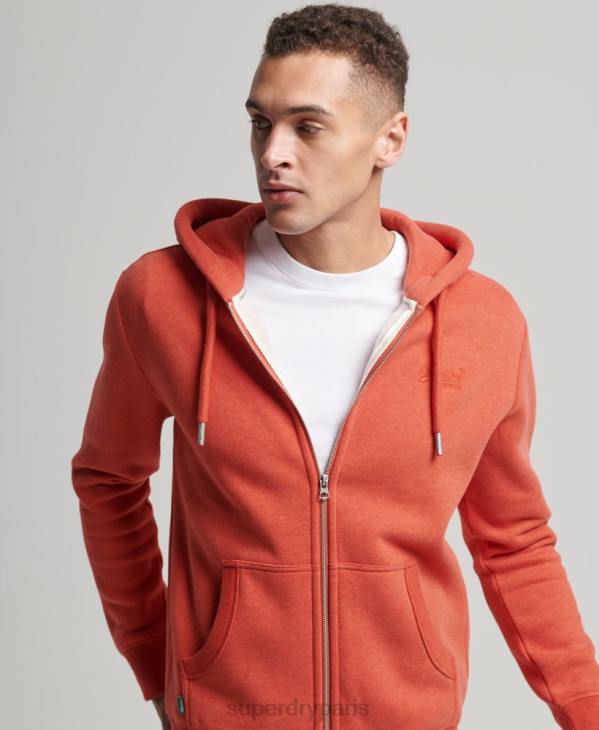 Superdry Hommes sweat à capuche zippé à logo brodé D64Z675 vêtements orange