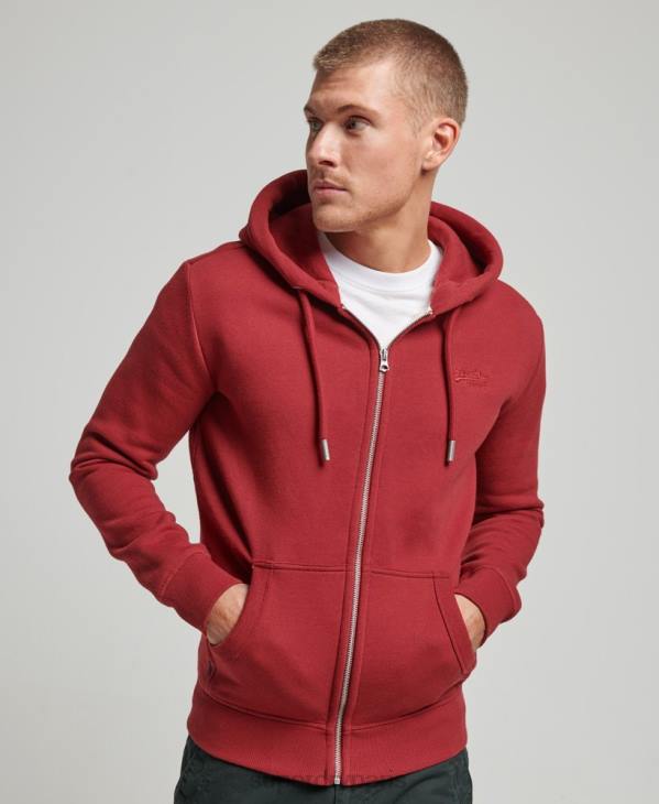 Superdry Hommes sweat à capuche zippé à logo brodé D64Z698 vêtements rouge