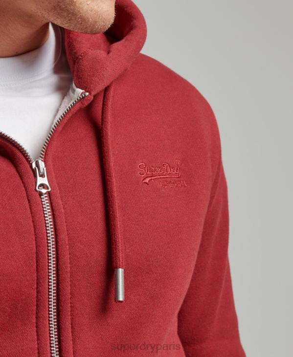 Superdry Hommes sweat à capuche zippé à logo brodé D64Z698 vêtements rouge
