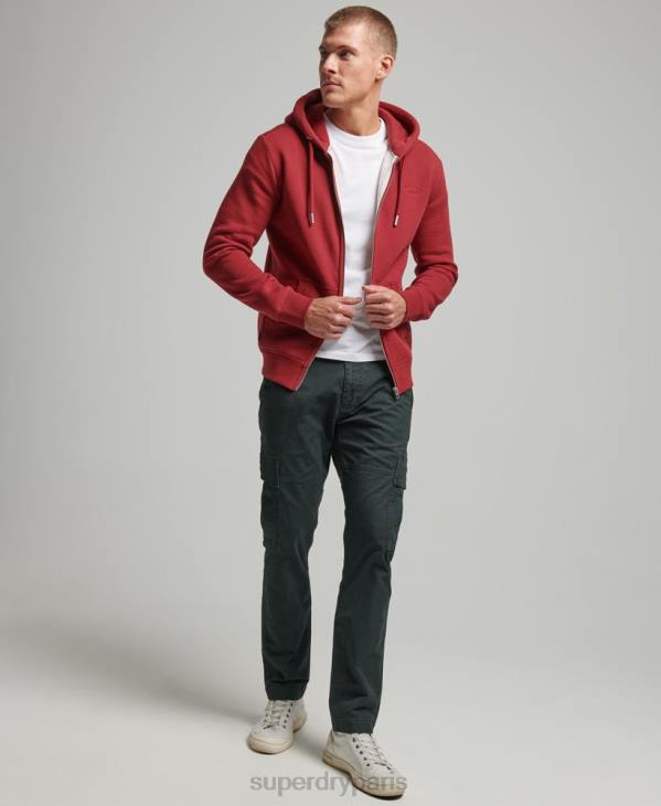Superdry Hommes sweat à capuche zippé à logo brodé D64Z698 vêtements rouge
