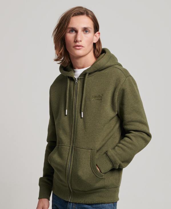 Superdry Hommes sweat à capuche zippé à logo brodé D64Z703 vêtements kaki