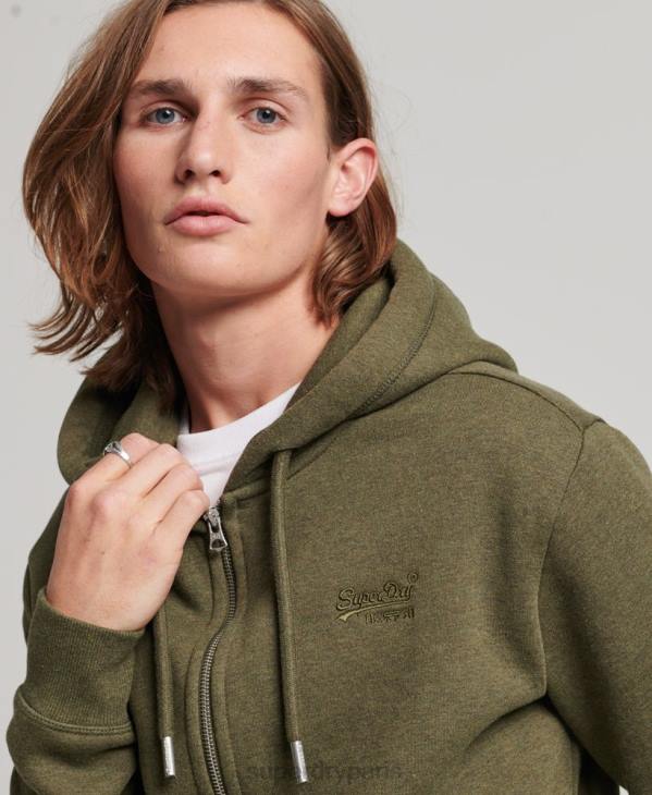 Superdry Hommes sweat à capuche zippé à logo brodé D64Z703 vêtements kaki