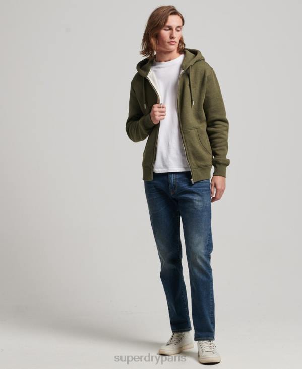 Superdry Hommes sweat à capuche zippé à logo brodé D64Z703 vêtements kaki