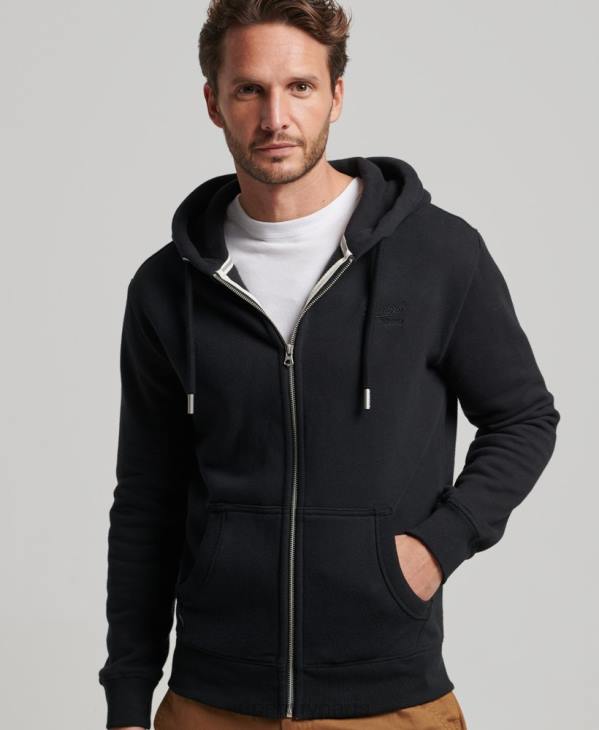 Superdry Hommes sweat à capuche zippé à logo brodé D64Z731 vêtements noir