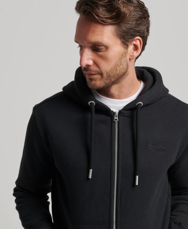 Superdry Hommes sweat à capuche zippé à logo brodé D64Z731 vêtements noir