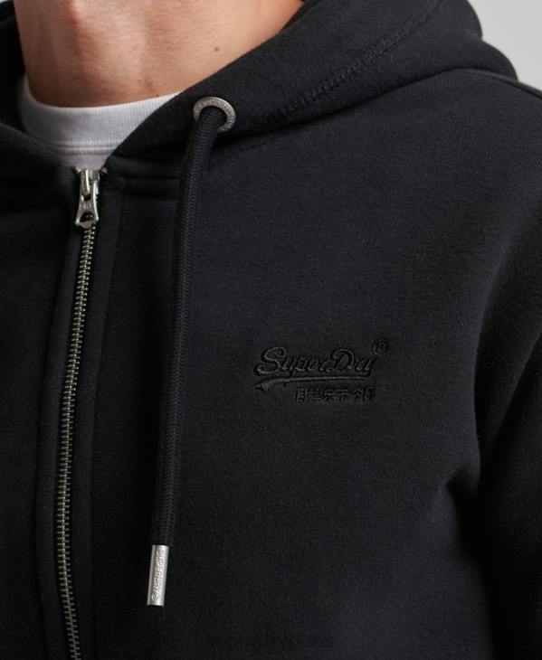 Superdry Hommes sweat à capuche zippé à logo brodé D64Z731 vêtements noir