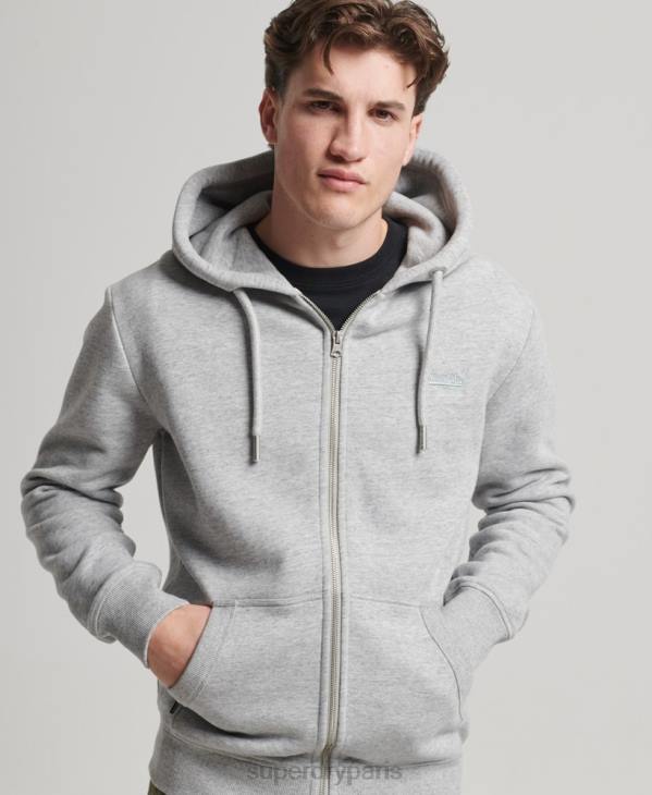 Superdry Hommes sweat à capuche zippé à logo brodé D64Z792 vêtements gris