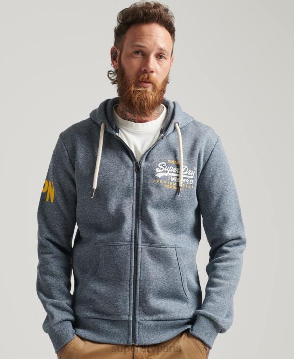 Superdry Hommes sweat à capuche zippé à logo graphique classique D64Z5120 vêtements bleu