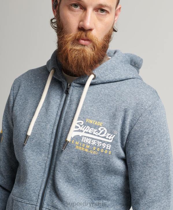 Superdry Hommes sweat à capuche zippé à logo graphique classique D64Z5120 vêtements bleu