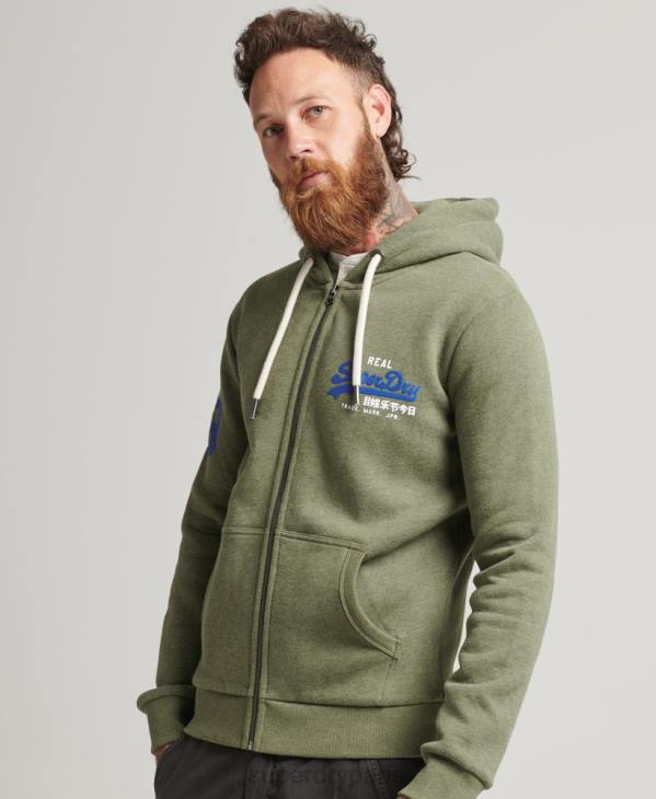 Superdry Hommes sweat à capuche zippé à logo graphique classique D64Z5121 vêtements vert
