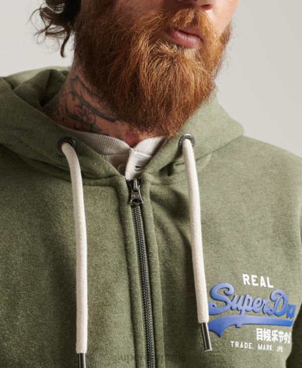 Superdry Hommes sweat à capuche zippé à logo graphique classique D64Z5121 vêtements vert