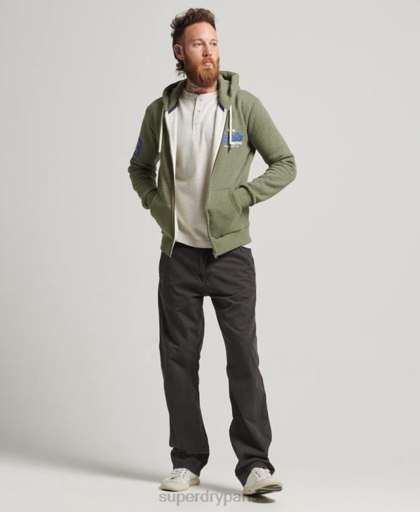 Superdry Hommes sweat à capuche zippé à logo graphique classique D64Z5121 vêtements vert
