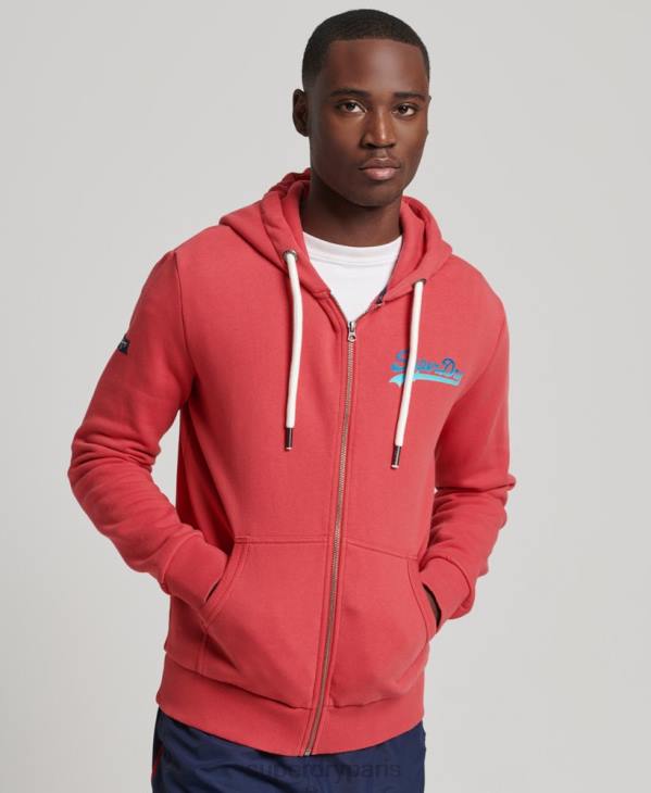 Superdry Hommes sweat à capuche zippé saisonnier à logo vintage D64Z6476 vêtements rouge