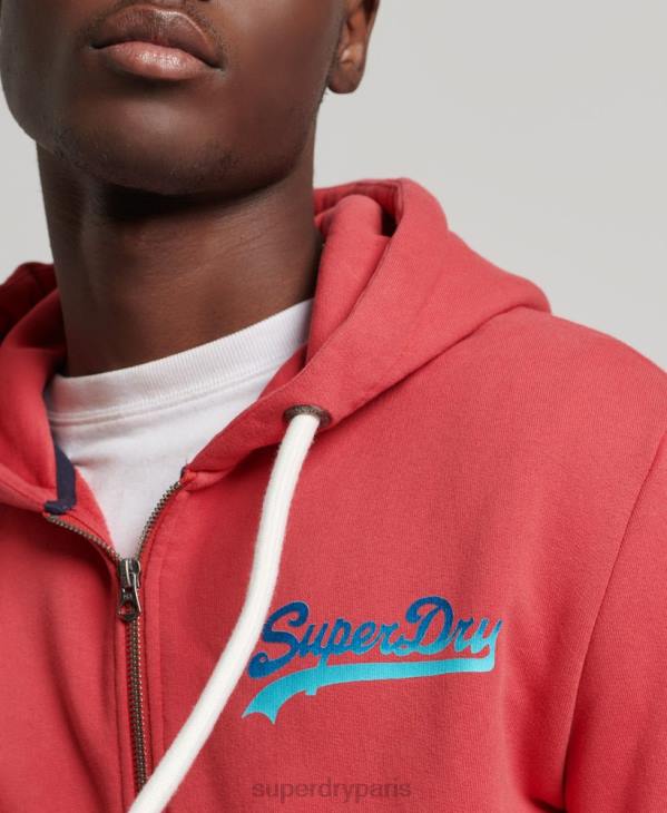 Superdry Hommes sweat à capuche zippé saisonnier à logo vintage D64Z6476 vêtements rouge