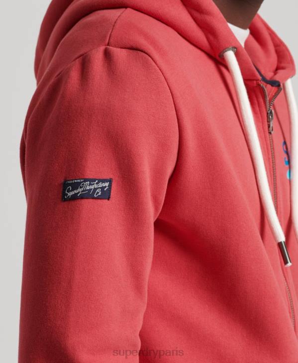 Superdry Hommes sweat à capuche zippé saisonnier à logo vintage D64Z6476 vêtements rouge