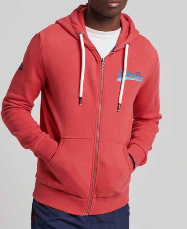 Superdry Hommes sweat à capuche zippé saisonnier à logo vintage D64Z6476 vêtements rouge