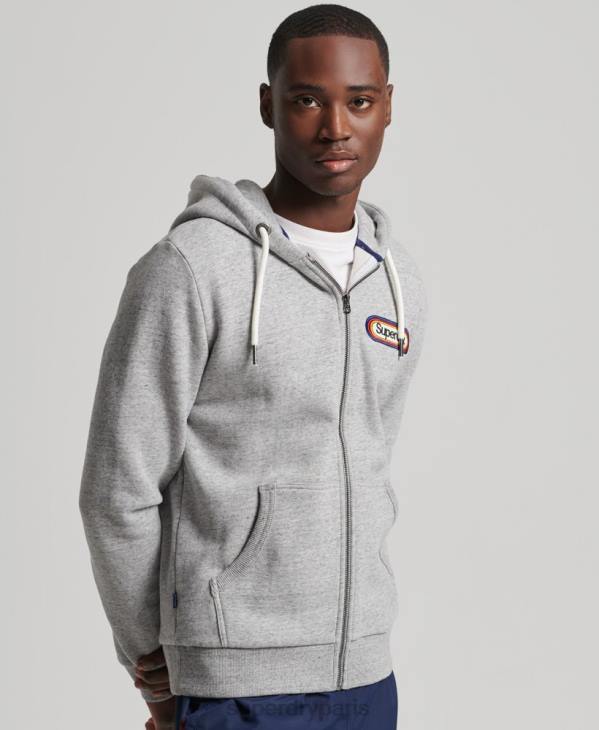 Superdry Hommes sweat à capuche zippé saisonnier à logo vintage core D64Z5163 vêtements gris