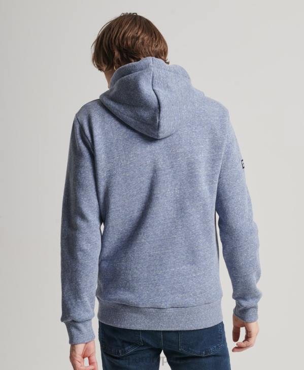 Superdry Hommes sweat à capuche zippé ton sur ton à logo vintage D64Z39 vêtements bleu