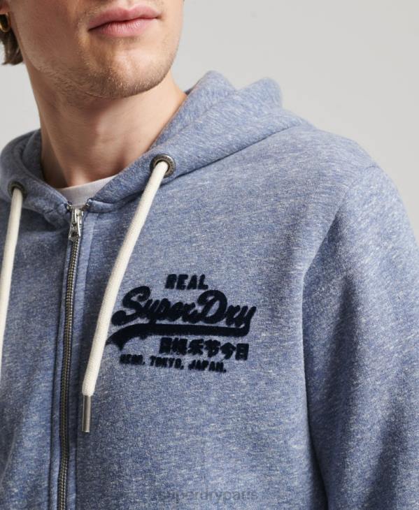 Superdry Hommes sweat à capuche zippé ton sur ton à logo vintage D64Z39 vêtements bleu