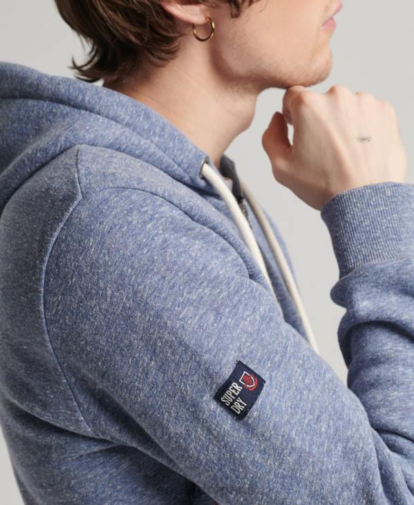 Superdry Hommes sweat à capuche zippé ton sur ton à logo vintage D64Z39 vêtements bleu