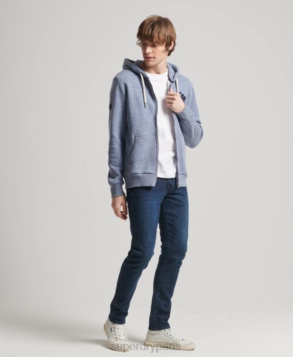 Superdry Hommes sweat à capuche zippé ton sur ton à logo vintage D64Z39 vêtements bleu