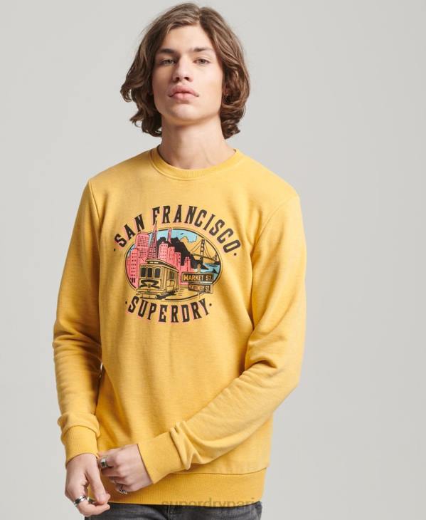 Superdry Hommes sweat city souvenir crew D64Z622 vêtements jaune