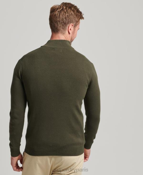 Superdry Hommes sweat col tunisien brodé en coton bio D64Z5243 vêtements vert
