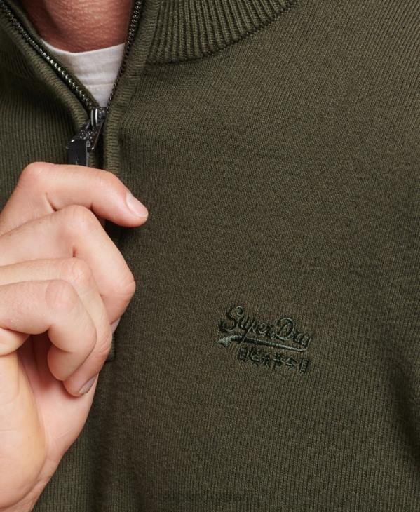 Superdry Hommes sweat col tunisien brodé en coton bio D64Z5243 vêtements vert