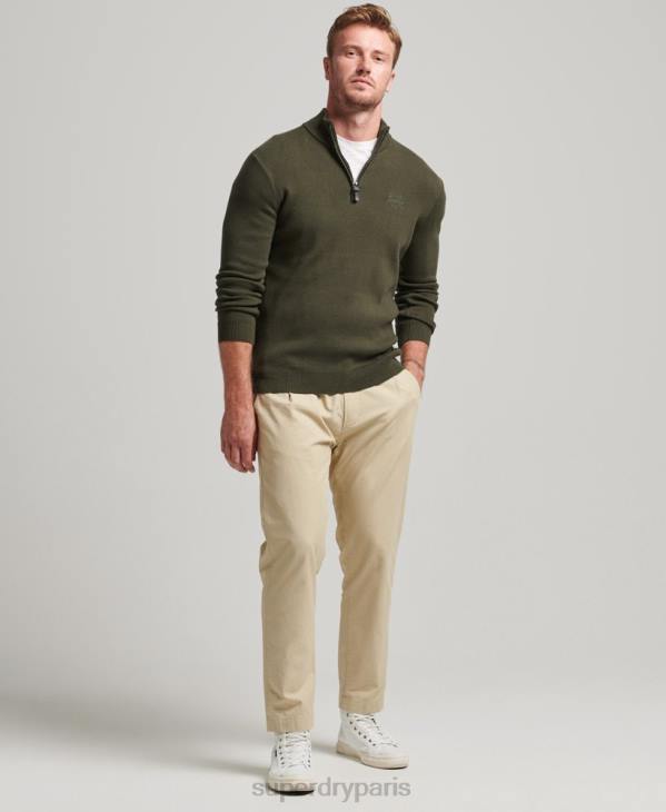 Superdry Hommes sweat col tunisien brodé en coton bio D64Z5243 vêtements vert